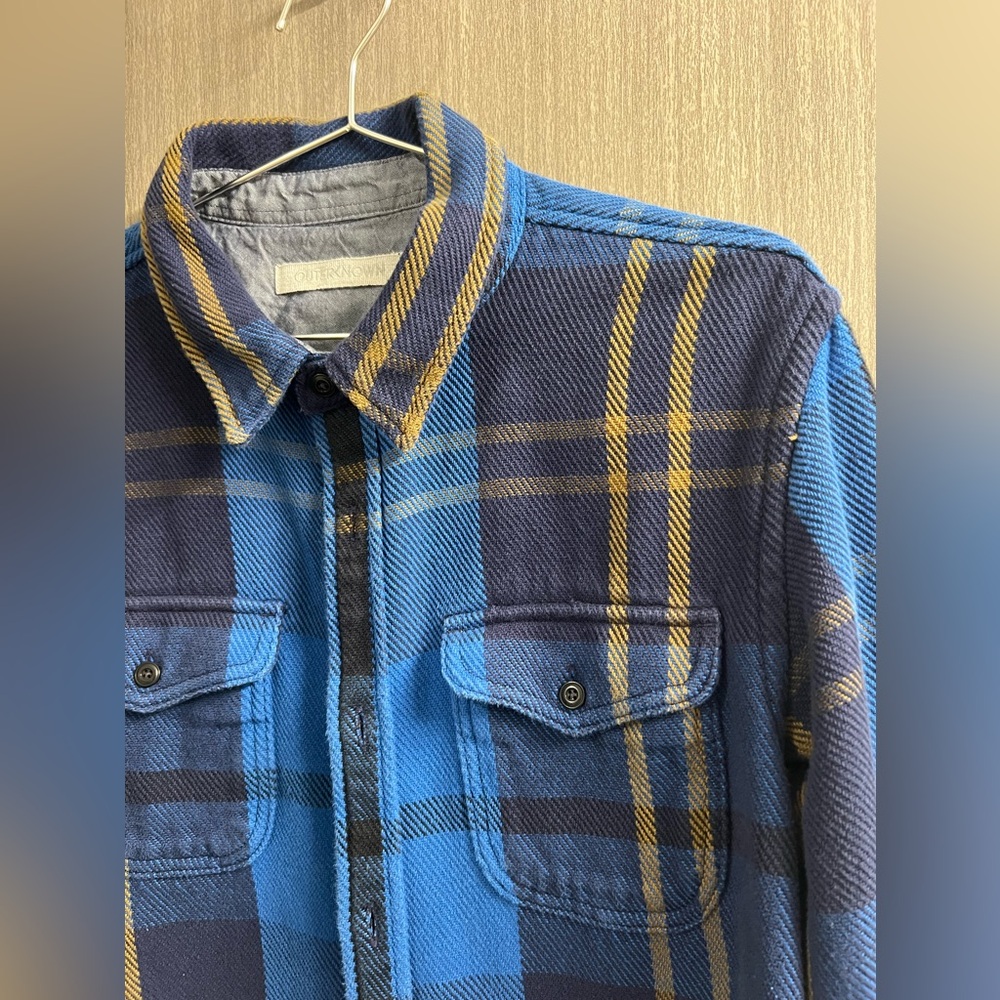 Outerknown Men’s Blanket Shirt Blue Plaid Flannel Button Down Medium - Picture 2 of 4